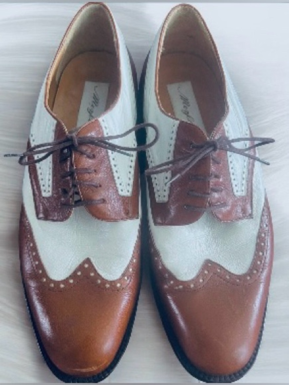 Mezlan Spectator Wingtip Oxfords Men’s US 12 Brown White Leather/Spain